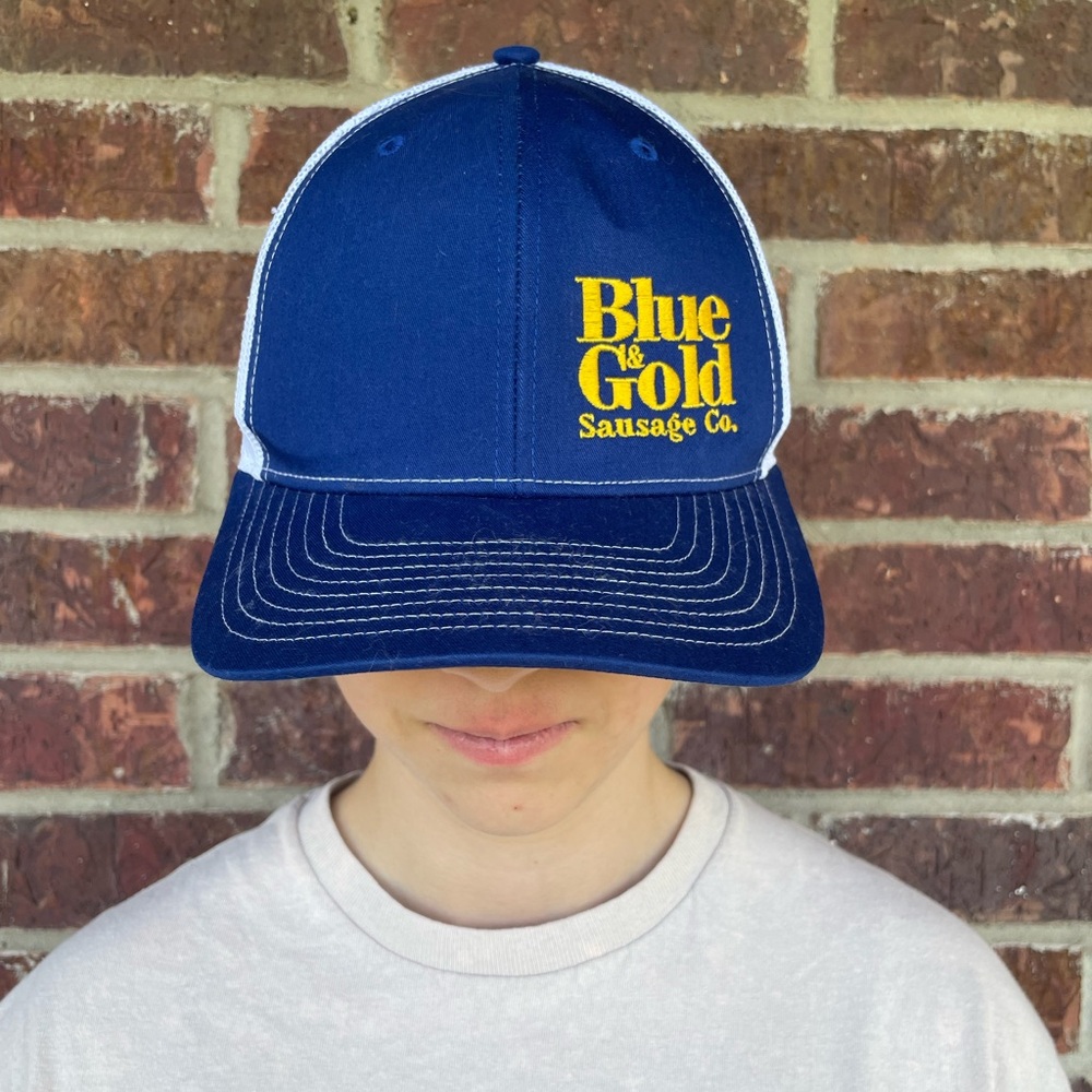 Adult Unisex Blue & Gold Sausage Company Snapback Trucker Hat